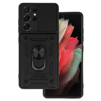 Defender műanyag telefonvédő (ütésállóság, szilikon belső, tartógyűrű, kameravédő) FEKETE Samsung Galaxy S21 Ultra (SM-G998) 5G kép