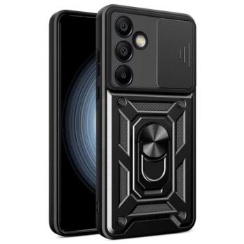 Defender műanyag telefonvédő (ütésállóság, szilikon belső, tartógyűrű, kameravédő) FEKETE Samsung Galaxy S24 FE (SM-S721) kép