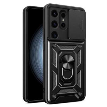 Defender műanyag telefonvédő (ütésállóság, szilikon belső, tartógyűrű, kameravédő) FEKETE Samsung Galaxy S24 Ultra (SM-S928) kép
