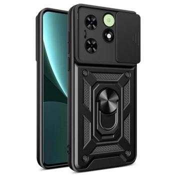 Defender műanyag telefonvédő (ütésállóság, szilikon belső, tartógyűrű, kameravédő) FEKETE Tecno Spark Go 2023 kép