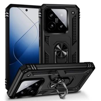 Defender műanyag telefonvédő (ütésállóság, szilikon belső, tartógyűrű, kameravédő) FEKETE Xiaomi 14 5G kép