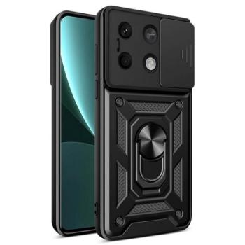 Defender műanyag telefonvédő (ütésállóság, szilikon belső, tartógyűrű, kameravédő) FEKETE Xiaomi Redmi Note 13 5G kép