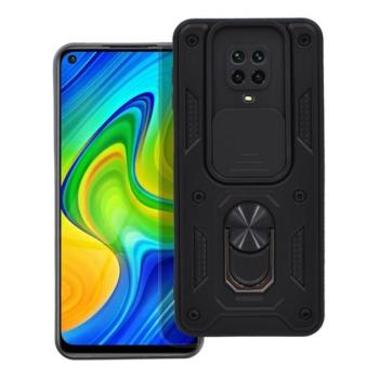 Defender műanyag telefonvédő (ütésállóság, szilikon belső, tartógyűrű, kameravédő) FEKETE Xiaomi Redmi Note 9 Pro, Redmi Note 9S kép