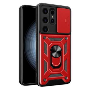 Defender műanyag telefonvédő (ütésállóság, szilikon belső, tartógyűrű, kameravédő) PIROS Samsung Galaxy S24 Ultra (SM-S928) kép