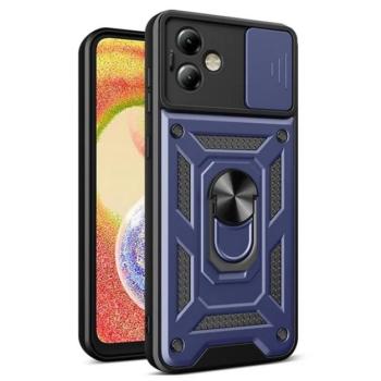 Defender műanyag telefonvédő (ütésállóság, szilikon belső, tartógyűrű, kameravédő) SÖTÉTKÉK Motorola Moto G14 kép