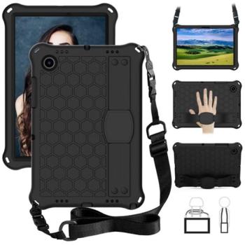 Defender szilikon telefonvédő (közepesen ütésálló, kitámasztó, méhsejt minta + kézpánt, vállpánt) FEKETE Samsung Galaxy Tab A8 10.5 WIFI (2021) SM-X200, Samsung Galaxy Tab A8 10.5 LTE (2 kép