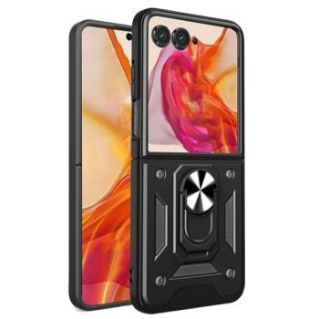 Defender szilikon telefonvédő (ütésállóság, tartógyűrű, kameravédő) FEKETE Motorola Razr 50 kép