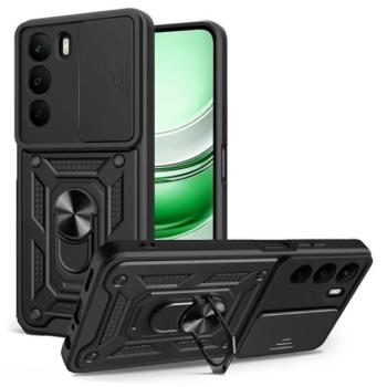 Defender szilikon telefonvédő (ütésállóság, tartógyűrű, kameravédő) FEKETE Realme C71 4G kép