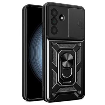 Defender szilikon telefonvédő (ütésállóság, tartógyűrű, kameravédő) FEKETE Samsung Galaxy A56 5G (SM-A566) kép