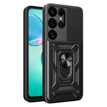 Defender szilikon telefonvédő (ütésállóság, tartógyűrű, kameravédő) FEKETE Samsung Galaxy S25 Ultra (SM-S938) kép