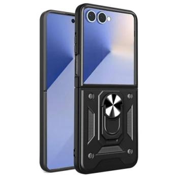 Defender szilikon telefonvédő (ütésállóság, tartógyűrű, kameravédő) FEKETE Samsung Galaxy Z Flip7 (SM-F766) kép