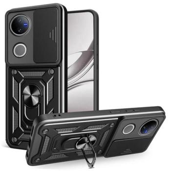 Defender szilikon telefonvédő (ütésállóság, tartógyűrű, kameravédő) FEKETE Vivo V50 kép
