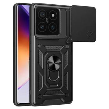 Defender szilikon telefonvédő (ütésállóság, tartógyűrű, kameravédő) FEKETE Xiaomi 14T Pro 5G kép