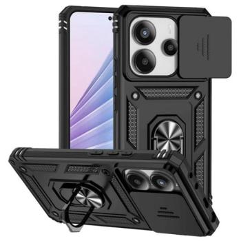 Defender szilikon telefonvédő (ütésállóság, tartógyűrű, kameravédő) FEKETE Xiaomi Redmi Note 14 4G kép