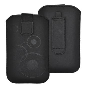 DEKOCASE tok álló, kör minta, kihúzható tépőzár, övre fűzhető, univerzális, 4&quot; méret) FEKETE Nokia 230, Motorola E8, Samsung Wave (GT-S8500), Apple iPhone 4, Nokia C7-00, Nokia E6-00 kép