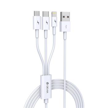DEVIA adatkábel 3in1 (USB - lightning/microUSB/Type-C, 10W, gyorstöltő, 120cm) FEHÉR kép