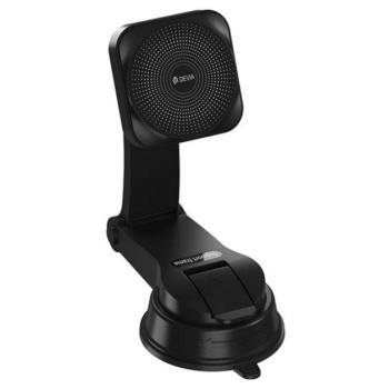 DEVIA autós tartó (műszerfalra, szélvédőre, tapadókorongos, 15W, wireless, gyorstöltő, állítható, 360°, MagSafe) FEKETE kép