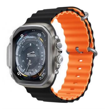 DEVIA DELUXE SPORT6 pótszíj (egyedi méret, nagy, szilikon, állítható, hullám) FEKETE/NARANCSSÁRGA Apple Watch Ultra 2 49mm, Watch Ultra 49mm, Watch Series 9 45mm kép