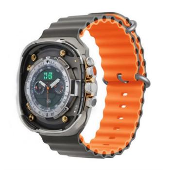 DEVIA DELUXE SPORT6 pótszíj (egyedi méret, nagy, szilikon, állítható, hullám) SZÜRKE/NARANCSSÁRGA Apple Watch Ultra 2 49mm, Watch Ultra 49mm, Watch Series 8 45mm kép