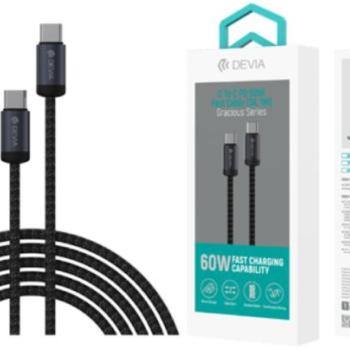 DEVIA EC646 Gracious PD 60W USB Type-C 1M Adatkábel - Fekete kép