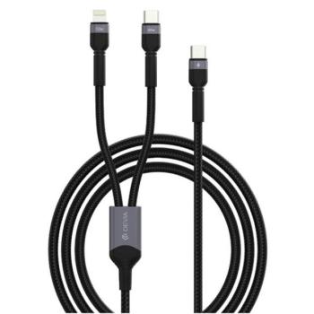 DEVIA EXTREME adatkábel 2in1 (Type-C - lightning/Type-C, 15W, PD gyorstöltő, 120cm, cipőfűző) FEKETE kép