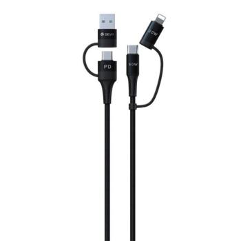 DEVIA EXTREME adatkábel 4in1 (USB+Type-C - lightning+Type-C, 60W, PD gyorstöltő, 150cm, cipőfűző) FEKETE kép