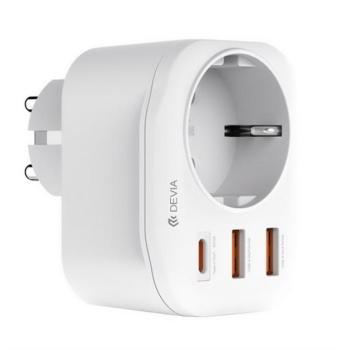 DEVIA hálózati elosztó (AC+2 USB+Type-C aljzat 20W, PD gyorstöltő 3.0) FEHÉR kép