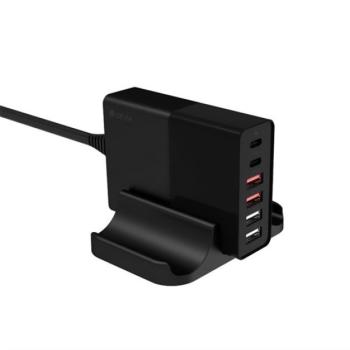 DEVIA hálózati töltő állomás 4 USB aljzat / 2 Type-C aljzat (5V / 3A, 75W, PD gyorstöltés támogatás, QC 3.0) FEKETE Nokia 110 (2023), Xiaomi Poco F5 Pro, OnePlus Pad, Gigaset GL390, Motorola kép