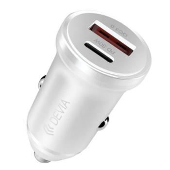 DEVIA SMART MINI autós töltő USB+Type-C aljzat (30W, PD gyorstöltő 3.0) FEKETE kép