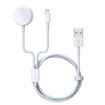 DEVIA SMART töltőkábel 2in1 (USB - lightning 8pin + Apple Watch mágneses, 5V / 2A, PD gyorstöltés, 120cm) FEHÉR kép