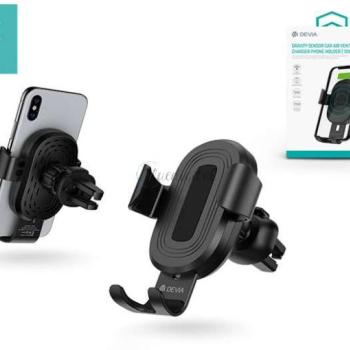 Devia szellőzőrácsba illeszthető vezeték nélküli autós töltő/tartó - 5V/2A - Devia Sensor Car Air Vent Wireless Charger Phone Holder - 10W - Qi szabványos - fekete kép
