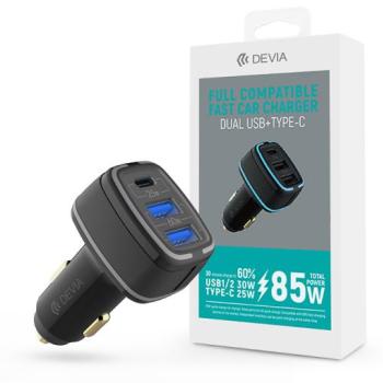 Devia szivargyújtós töltő adapter 2xUSB + Type-C bemenettel - 85W - Devia Extreme Speed Dual USB + Type-C Full Compatible Fast Car Charger - fekete kép