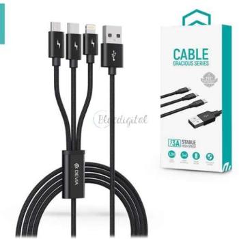 Devia USB töltőkábel 1,2 m-es vezetékkel - Devia Gracious Series 3in1 for Lightning/microUSB/Type-C - 5V/3A - fekete kép