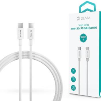 Devia USB Type-C - USB Type-C adat- és töltőkábel 1,5 m-es vezetékkel - Devia Smart Series 100W C To C PD Cable - 100W - fehér kép