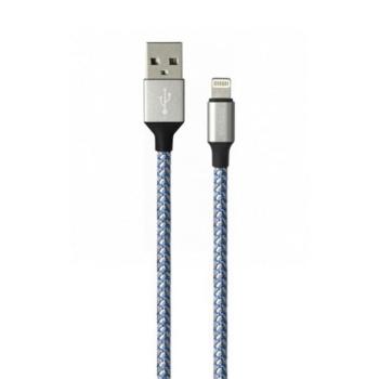 DEVIA VOGUE adatkábel (USB - lightning, 12W, 100cm, cipőfűző) EZÜST/KÉK Apple IPAD, IPAD 2, IPAD (3rd Generation) kép