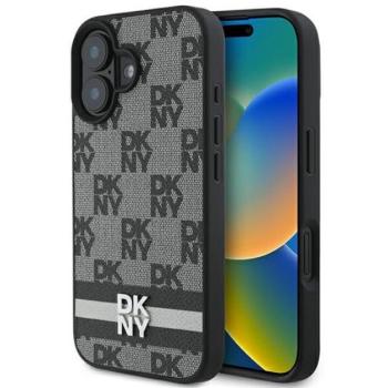 DKNY Checkered Pattern &amp; Printed Stripes iPhone 16 hátlap tok, fekete DKHCP16SPCPTSSK kép