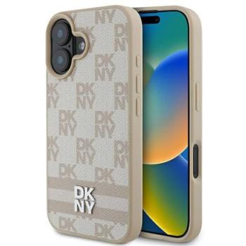 DKNY Checkered Pattern &amp; Printed Stripes iPhone 16 hátlap tok, rózsaszín DKHCP16SPCPTSSP kép
