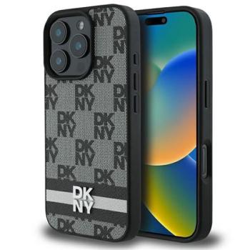 DKNY Checkered Pattern &amp; Printed Stripes iPhone 16 Pro hátlap tok, fekete DKHCP16LPCPTSSK kép
