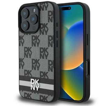 DKNY Checkered Pattern &amp; Printed Stripes iPhone 16 Pro Max hátlap tok, fekete DKHCP16XPCPTSSK kép