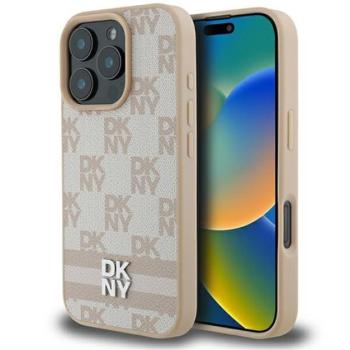 DKNY Checkered Pattern &amp; Printed Stripes iPhone 16 Pro Max hátlap tok, rózsaszín DKHCP16XPCPTSSP kép