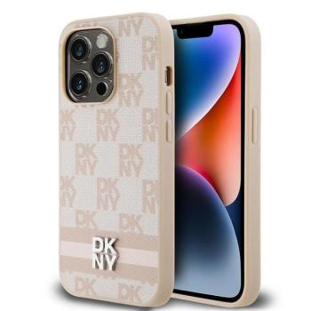 DKNY DKHCP14LPCPTSSP Leather Checkered Mono Pattern &amp; Printed Stripes tok iPhone 14 Pro - rózsaszín kép