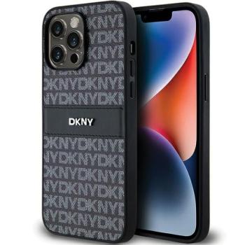 DKNY DKHCP14LPRTHSLK Leather Mono Stripe &amp; Metal Logo tok iPhone 14 Pro - fekete kép
