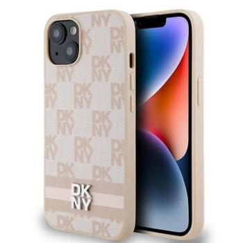DKNY DKHCP14SPCPTSSP Leather Checkered Mono Pattern &amp; Printed Stripes tok iPhone 14 - rózsaszín kép