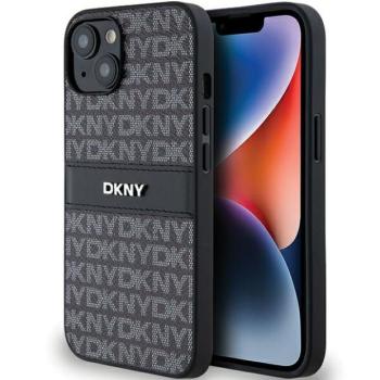 DKNY DKHCP14SPRTHSLK Leather Mono Stripe &amp; Metal Logo tok iPhone 14 - fekete kép