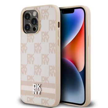DKNY DKHCP14XPCPTSSP Leather Checkered Mono Pattern &amp; Printed Stripes tok iPhone 14 Pro Max - rózsaszín kép