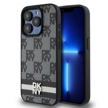 DKNY DKHCP15LPCPTSSK Leather Checkered Mono Pattern &amp; Printed Stripes tok iPhone 15 Pro - fekete kép
