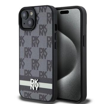 DKNY DKHCP15MPCPTSSK Leather Checkered Mono Pattern &amp; Printed Stripes tok iPhone 15 Plus - fekete kép