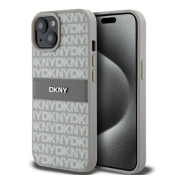 DKNY DKHCP15MPRTHSLE Leather Mono Stripe &amp; Metal Logo tok iPhone 15 Plus / 14 Plus - bézs kép