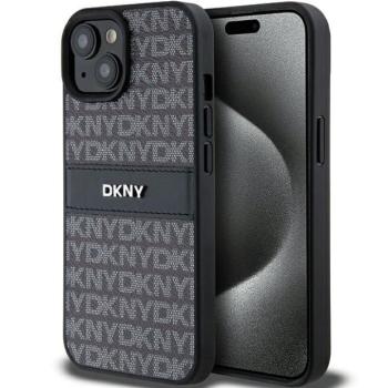 DKNY DKHCP15MPRTHSLK Leather Mono Stripe &amp; Metal Logo tok iPhone 15 Plus / 14 Plus - fekete kép