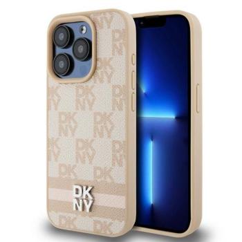 DKNY DKHCP15XPCPTSSP Leather Checkered Mono Pattern &amp; Printed Stripes tok iPhone 15 Pro Max - rózsaszín kép